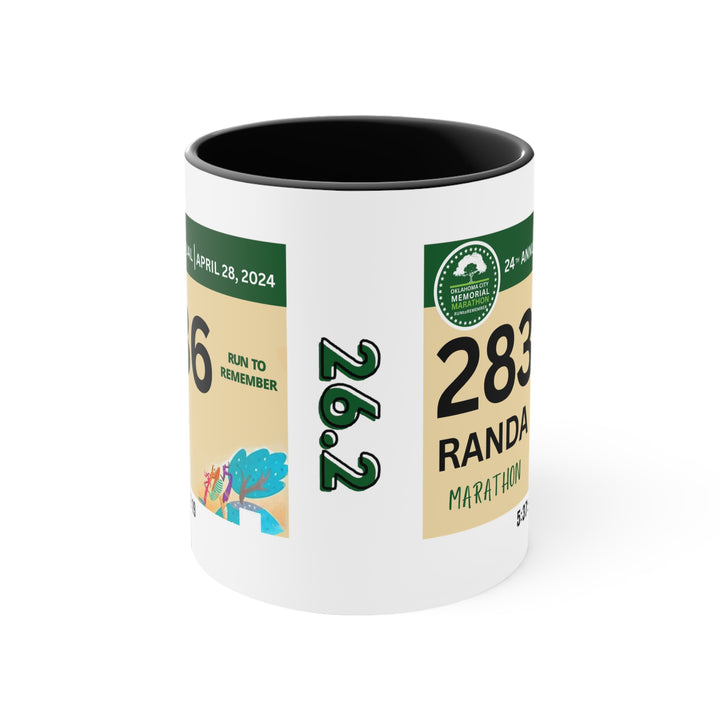 OKC Bib Cup, Two-Tone Coffee Mugs, 11oz, OKC Runner, Gift for Oklahoma City Runner, Marathon Bib Mug