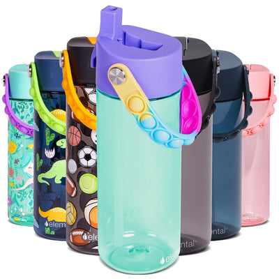 Elemental Leak Proof Water Bottles for Kids - Splash Kids Water Bottle for School with Fun Fidget Pop-it Handle - BPA Free Tritan Plastic Reusable Water Bottle with Straw - Construction - 18oz *As an Amazon Associate, I earn from qualifying purchases