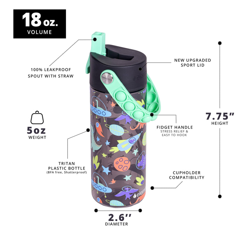 Elemental Leak Proof Water Bottles for Kids - Splash Kids Water Bottle for School with Fun Fidget Pop-it Handle - BPA Free Tritan Plastic Reusable Water Bottle with Straw - Construction - 18oz *As an Amazon Associate, I earn from qualifying purchases