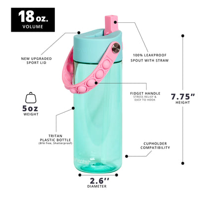 Elemental Leak Proof Water Bottles for Kids - Splash Kids Water Bottle for School with Fun Fidget Pop-it Handle - BPA Free Tritan Plastic Reusable Water Bottle with Straw - Construction - 18oz *As an Amazon Associate, I earn from qualifying purchases