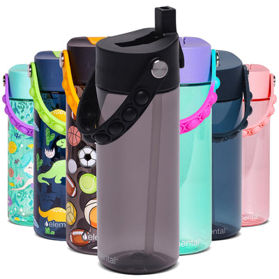 Elemental Leak Proof Water Bottles for Kids - Splash Kids Water Bottle for School with Fun Fidget Pop-it Handle - BPA Free Tritan Plastic Reusable Water Bottle with Straw - Construction - 18oz *As an Amazon Associate, I earn from qualifying purchases