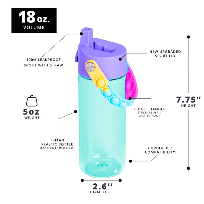 Elemental Leak Proof Water Bottles for Kids - Splash Kids Water Bottle for School with Fun Fidget Pop-it Handle - BPA Free Tritan Plastic Reusable Water Bottle with Straw - Construction - 18oz *As an Amazon Associate, I earn from qualifying purchases