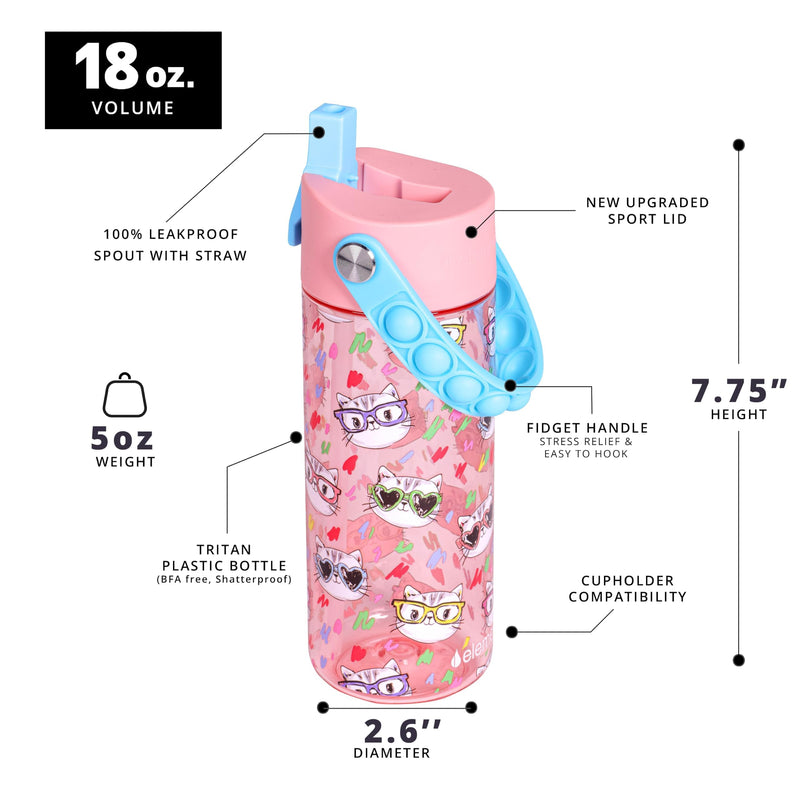 Elemental Leak Proof Water Bottles for Kids - Splash Kids Water Bottle for School with Fun Fidget Pop-it Handle - BPA Free Tritan Plastic Reusable Water Bottle with Straw - Construction - 18oz *As an Amazon Associate, I earn from qualifying purchases