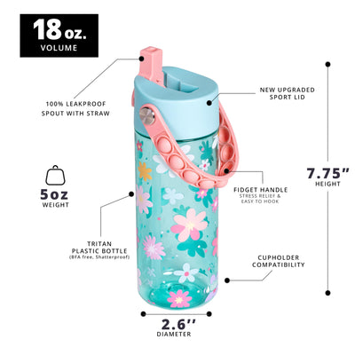 Elemental Leak Proof Water Bottles for Kids - Splash Kids Water Bottle for School with Fun Fidget Pop-it Handle - BPA Free Tritan Plastic Reusable Water Bottle with Straw - Construction - 18oz *As an Amazon Associate, I earn from qualifying purchases