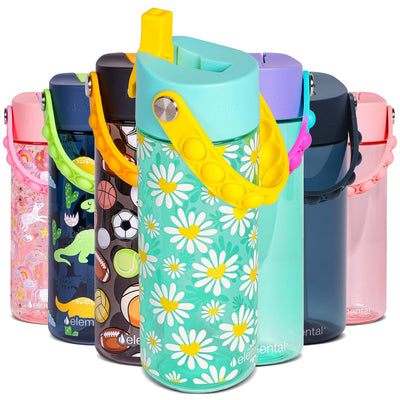 Elemental Leak Proof Water Bottles for Kids - Splash Kids Water Bottle for School with Fun Fidget Pop-it Handle - BPA Free Tritan Plastic Reusable Water Bottle with Straw - Construction - 18oz *As an Amazon Associate, I earn from qualifying purchases