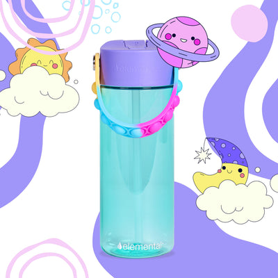 Elemental Leak Proof Water Bottles for Kids - Splash Kids Water Bottle for School with Fun Fidget Pop-it Handle - BPA Free Tritan Plastic Reusable Water Bottle with Straw - Construction - 18oz *As an Amazon Associate, I earn from qualifying purchases