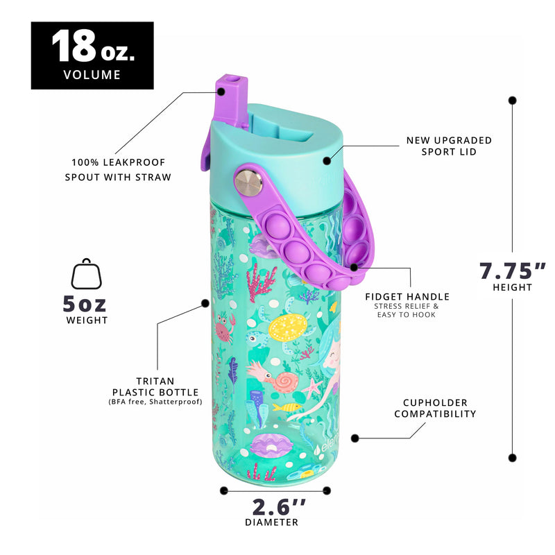 Elemental Leak Proof Water Bottles for Kids - Splash Kids Water Bottle for School with Fun Fidget Pop-it Handle - BPA Free Tritan Plastic Reusable Water Bottle with Straw - Construction - 18oz *As an Amazon Associate, I earn from qualifying purchases