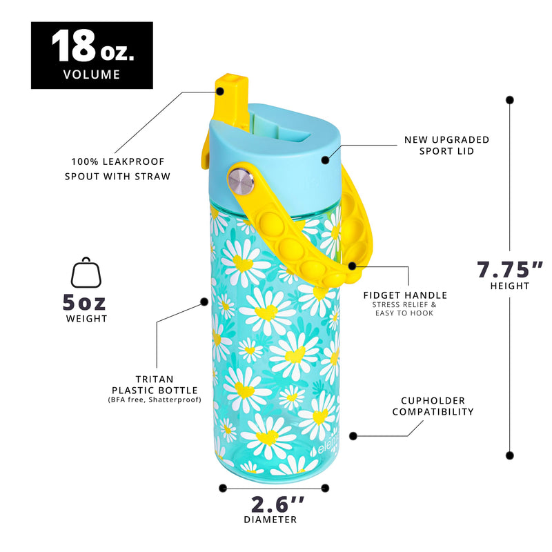 Elemental Leak Proof Water Bottles for Kids - Splash Kids Water Bottle for School with Fun Fidget Pop-it Handle - BPA Free Tritan Plastic Reusable Water Bottle with Straw - Construction - 18oz *As an Amazon Associate, I earn from qualifying purchases