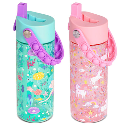 Elemental Leak Proof Water Bottles for Kids - Splash Kids Water Bottle for School with Fun Fidget Pop-it Handle - BPA Free Tritan Plastic Reusable Water Bottle with Straw - Construction - 18oz *As an Amazon Associate, I earn from qualifying purchases