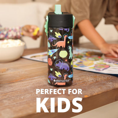 Elemental Leak Proof Water Bottles for Kids - Splash Kids Water Bottle for School with Fun Fidget Pop-it Handle - BPA Free Tritan Plastic Reusable Water Bottle with Straw - Construction - 18oz *As an Amazon Associate, I earn from qualifying purchases