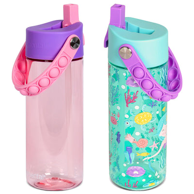 Elemental Leak Proof Water Bottles for Kids - Splash Kids Water Bottle for School with Fun Fidget Pop-it Handle - BPA Free Tritan Plastic Reusable Water Bottle with Straw - Construction - 18oz *As an Amazon Associate, I earn from qualifying purchases