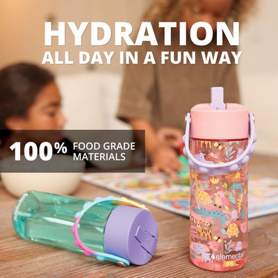 Elemental Leak Proof Water Bottles for Kids - Splash Kids Water Bottle for School with Fun Fidget Pop-it Handle - BPA Free Tritan Plastic Reusable Water Bottle with Straw - Construction - 18oz *As an Amazon Associate, I earn from qualifying purchases