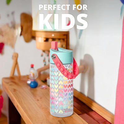 Elemental Leak Proof Water Bottles for Kids - Splash Kids Water Bottle for School with Fun Fidget Pop-it Handle - BPA Free Tritan Plastic Reusable Water Bottle with Straw - Construction - 18oz *As an Amazon Associate, I earn from qualifying purchases