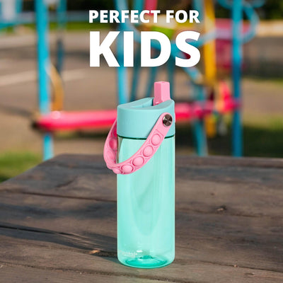 Elemental Leak Proof Water Bottles for Kids - Splash Kids Water Bottle for School with Fun Fidget Pop-it Handle - BPA Free Tritan Plastic Reusable Water Bottle with Straw - Construction - 18oz *As an Amazon Associate, I earn from qualifying purchases