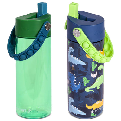 Elemental Leak Proof Water Bottles for Kids - Splash Kids Water Bottle for School with Fun Fidget Pop-it Handle - BPA Free Tritan Plastic Reusable Water Bottle with Straw - Construction - 18oz *As an Amazon Associate, I earn from qualifying purchases