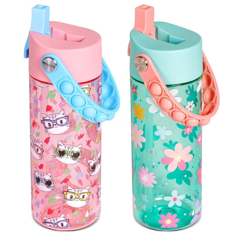 Elemental Leak Proof Water Bottles for Kids - Splash Kids Water Bottle for School with Fun Fidget Pop-it Handle - BPA Free Tritan Plastic Reusable Water Bottle with Straw - Construction - 18oz *As an Amazon Associate, I earn from qualifying purchases