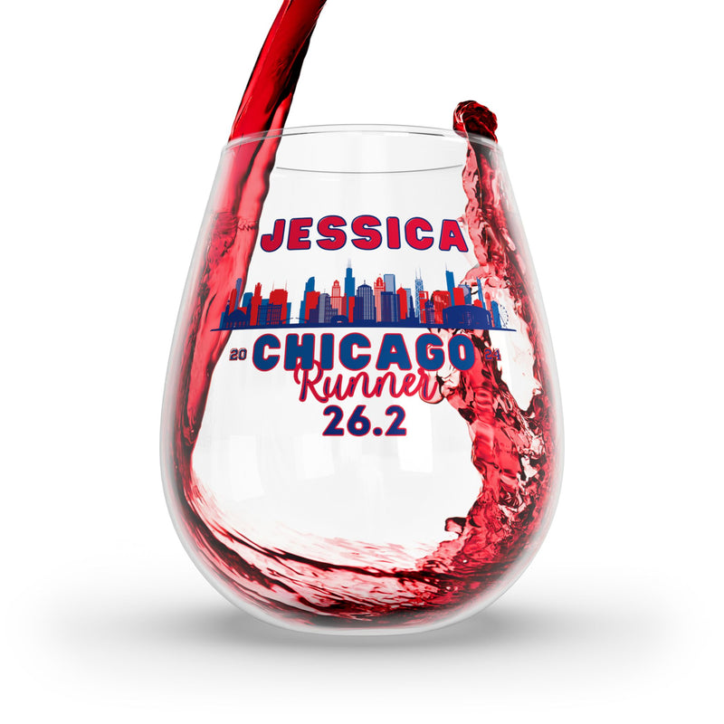 Chicago Stemless Wine Glass, 11.75oz, Chicago Runner, Custom Marathon Glass, 2024 Chicago Runner, Chicago Gift