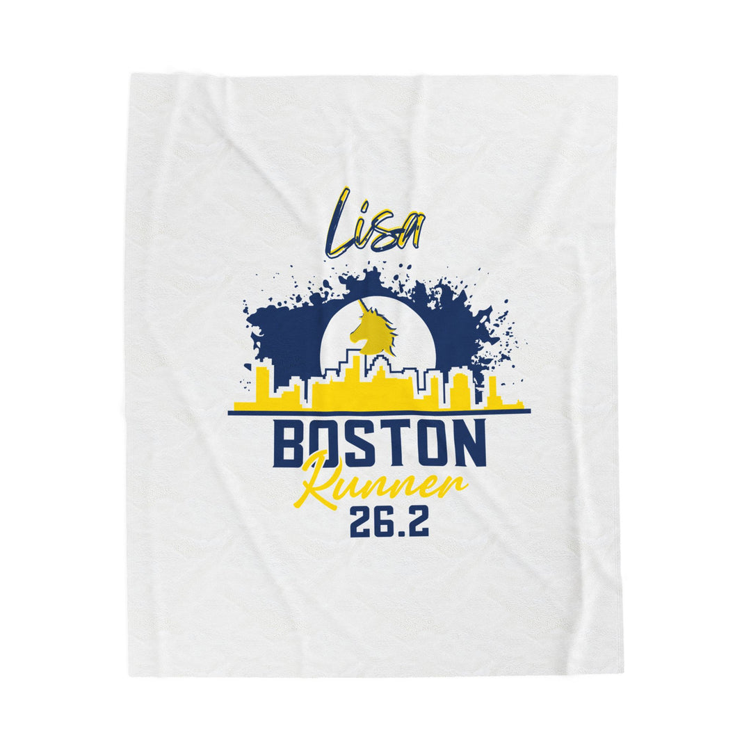 Boston Runner, Velveteen Plush Blanket, Marathon Blanket, 26.2, Personalized Marathon Blanket