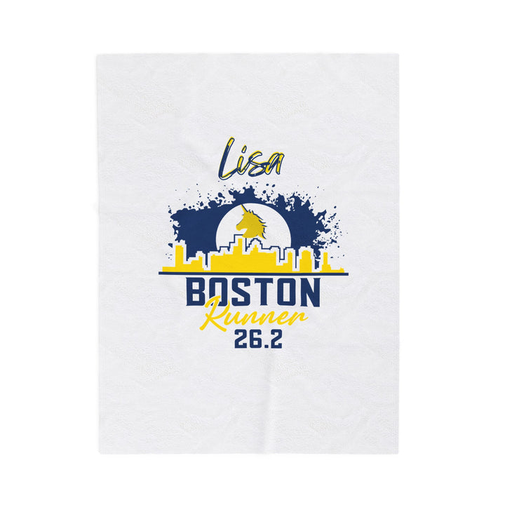 Boston Runner, Velveteen Plush Blanket, Marathon Blanket, 26.2, Personalized Marathon Blanket