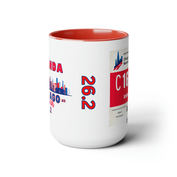 Chicago Bib Cup, Custom Designed Bib Mug, Chicago Runner, Accent Coffee Mug, 15oz, 26.2, Chicago Cup, Marathon Gift, Personalized Marathon Gift, 2023 Chicago