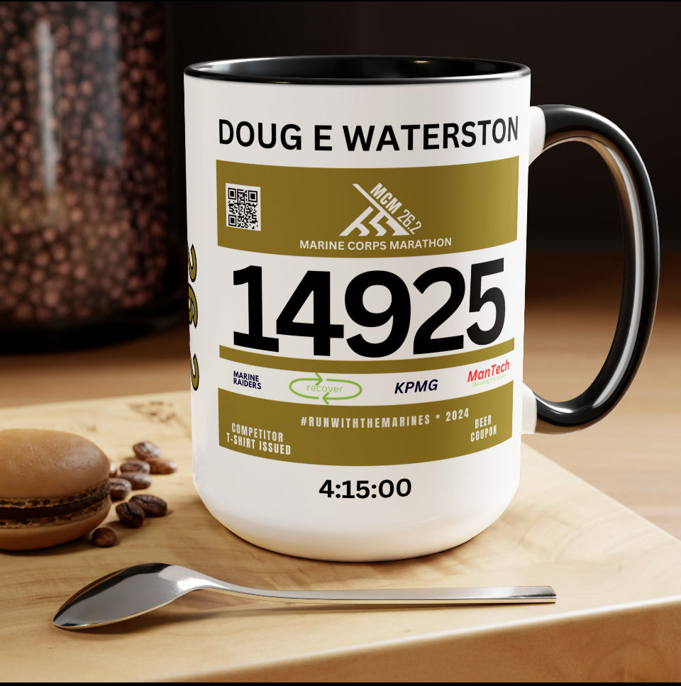 Marine Corps Bib Cup, Custom Marathon Mug, Bib Cup, 15oz, Marine Marathon Gift, Personalized Marathon Gift, 2025