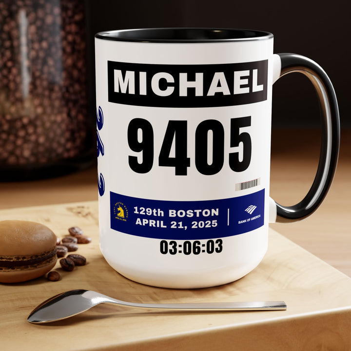 Boston Bib Cup, Two-Tone Coffee Mugs, 15oz, Boston Runner, Gift for Boston Runner, Boston Bib Mug