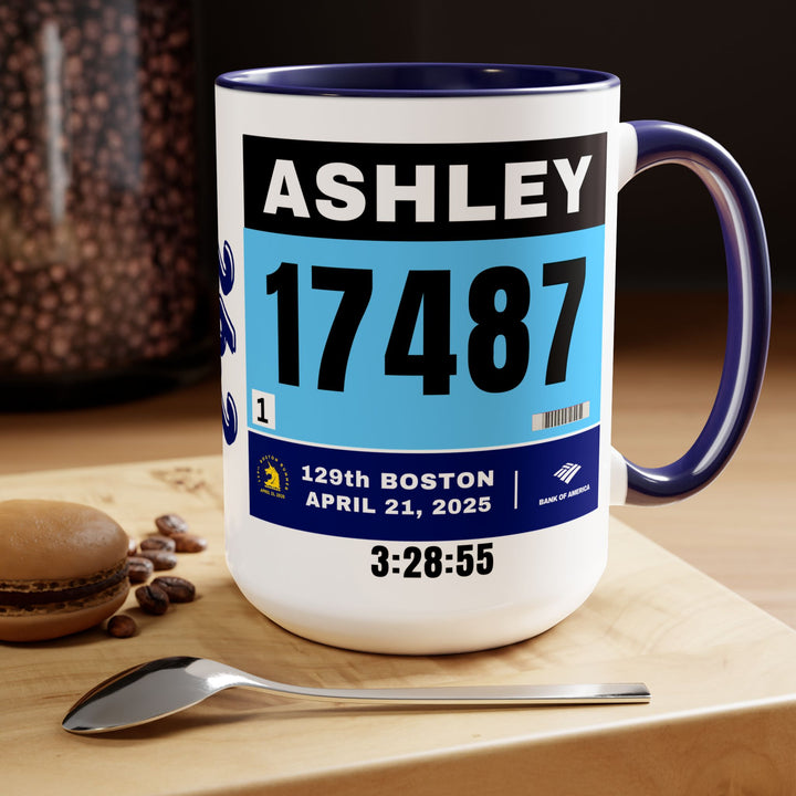 Boston Bib Cup, Two-Tone Coffee Mugs, 15oz, Boston Runner, Gift for Boston Runner, Boston Bib Mug