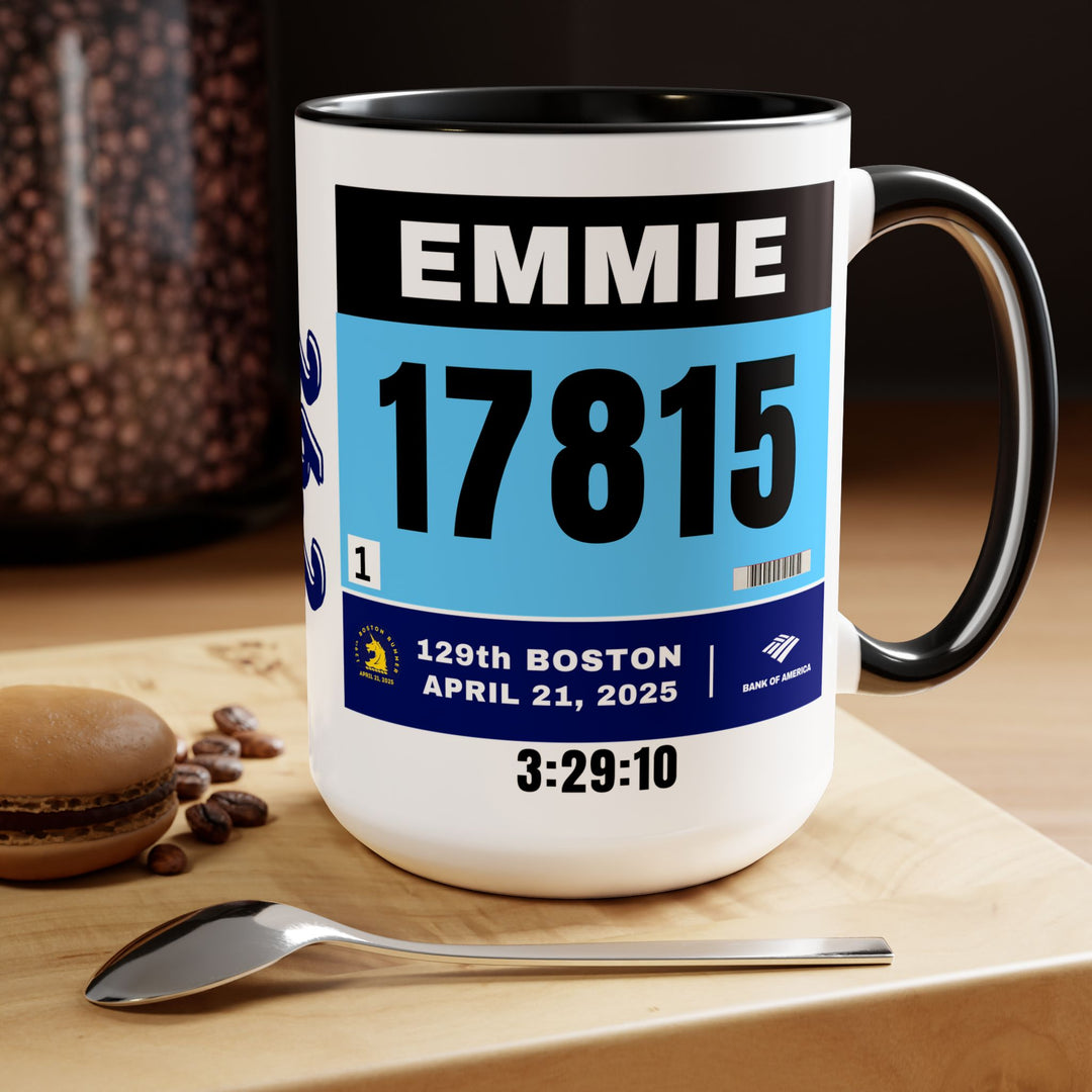 Boston Bib Cup, Two-Tone Coffee Mugs, 15oz, Boston Runner, Gift for Boston Runner, Boston Bib Mug