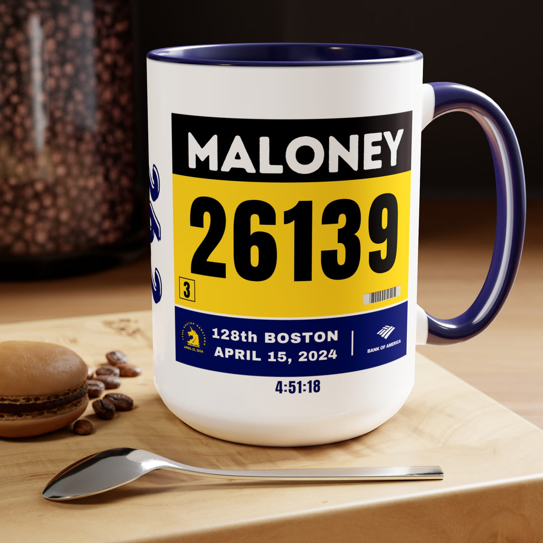 Boston Bib Cup, Two-Tone Coffee Mugs, 15oz, Boston Runner, Gift for Boston Runner, Boston Bib Mug