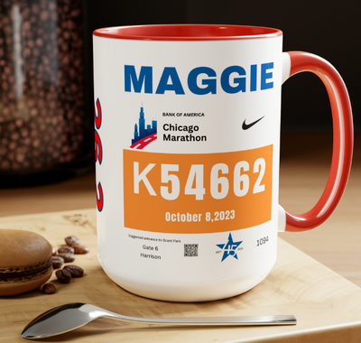Chicago Bib Cup, Accent Coffee Mug, 15oz, 26.2, Chicago Cup, Marathon Gift, Personalized Marathon Gift, 2023 Chicago