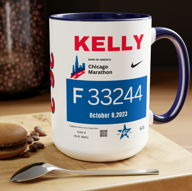 Chicago Bib Cup, Accent Coffee Mug, 15oz, 26.2, Chicago Cup, Marathon Gift, Personalized Marathon Gift, 2023 Chicago