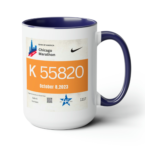 Chicago Bib Cup, Custom Designed Bib Mug, Chicago Runner, Accent Coffee Mug, 15oz, 26.2, Chicago Cup, Marathon Gift, Personalized Marathon Gift, 2023 Chicago