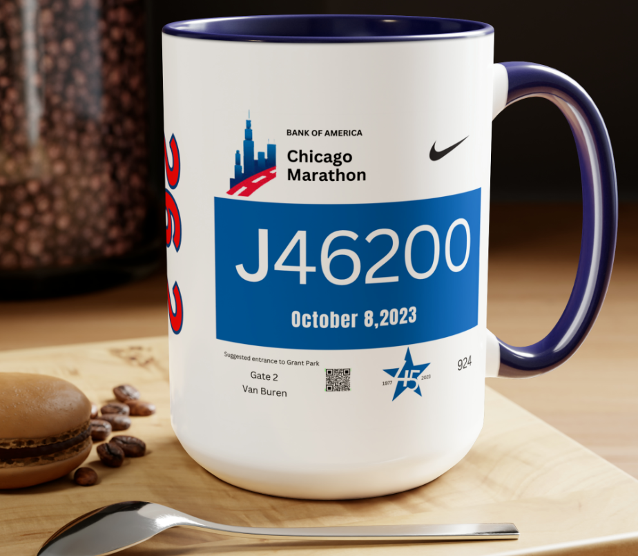 Chicago Bib Cup, Accent Coffee Mug, 15oz, 26.2, Chicago Cup, Marathon Gift, Personalized Marathon Gift, 2023 Chicago