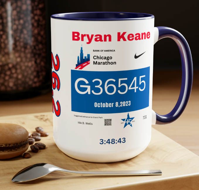 Chicago Bib Cup, Accent Coffee Mug, 15oz, 26.2, Chicago Cup, Marathon Gift, Personalized Marathon Gift, 2023 Chicago