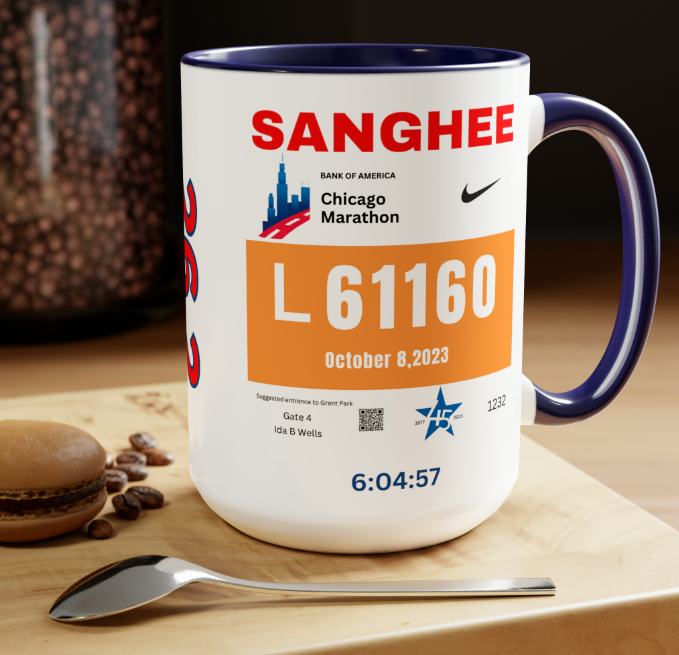 Chicago Bib Cup, Accent Coffee Mug, 15oz, 26.2, Chicago Cup, Marathon Gift, Personalized Marathon Gift, 2023 Chicago