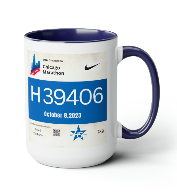 Chicago Bib Cup, Custom Designed Bib Mug, Chicago Runner, Accent Coffee Mug, 15oz, 26.2, Chicago Cup, Marathon Gift, Personalized Marathon Gift, 2023 Chicago