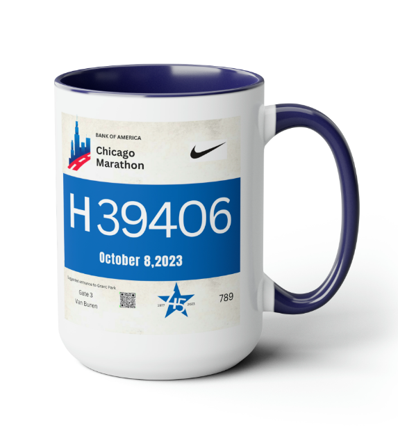Chicago Bib Cup, 2023 Chicago Runner, Accent Coffee Mug, 15oz, 26.2, Chicago Cup, Marathon Gift, Personalized Marathon Gift, 2023 Chicago