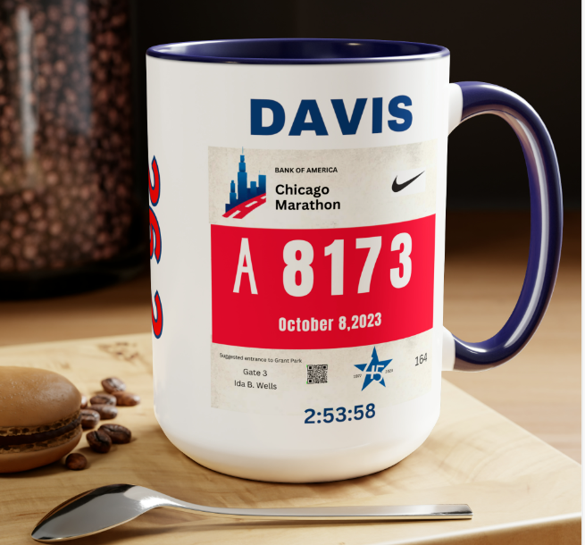 Chicago Bib Cup, Accent Coffee Mug, 15oz, 26.2, Chicago Cup, Marathon Gift, Personalized Marathon Gift, 2023 Chicago