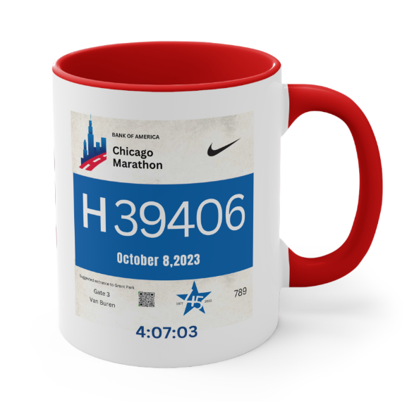 Chicago Bib Cup, Custom Designed Bib Mug, Chicago Runner, Accent Coffee Mug, 15oz, 26.2, Chicago Cup, Marathon Gift, Personalized Marathon Gift, 2023 Chicago