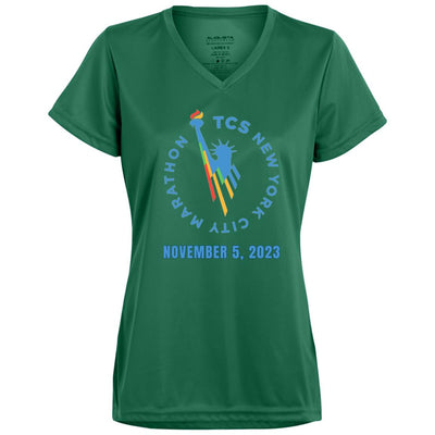New York Race Day Shirt, Ladies’ Moisture-Wicking V-Neck Tee, Custom Marathon Shirt, Personalize Front and Back