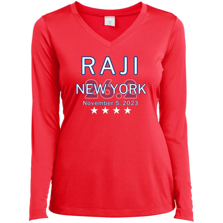 New York Custom Running Shirt, Ladies’ Long Sleeve Performance V-Neck Tee, Custom Race date, Personalized Race Day Shirt