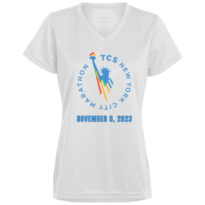 New York Race Day Shirt, Ladies’ Moisture-Wicking V-Neck Tee, Custom Marathon Shirt, Personalize Front and Back
