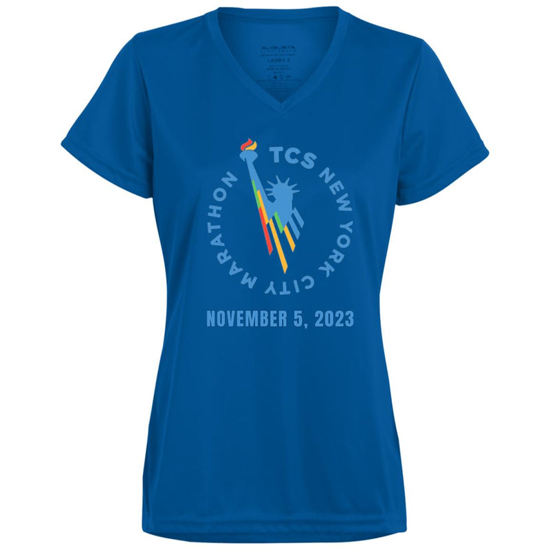 New York Race Day Shirt, Ladies’ Moisture-Wicking V-Neck Tee, Custom Marathon Shirt, Personalize Front and Back