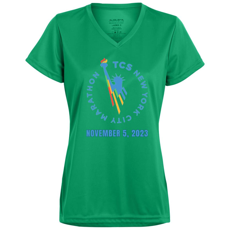 New York Race Day Shirt, Ladies’ Moisture-Wicking V-Neck Tee, Custom Marathon Shirt, Personalize Front and Back