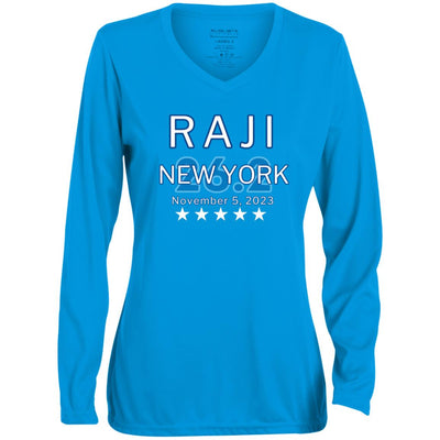 New York Race Day Shirt,  Ladies' Moisture-Wicking Long Sleeve V-Neck Tee, 2023 New York, Personalized Marathon Shirt