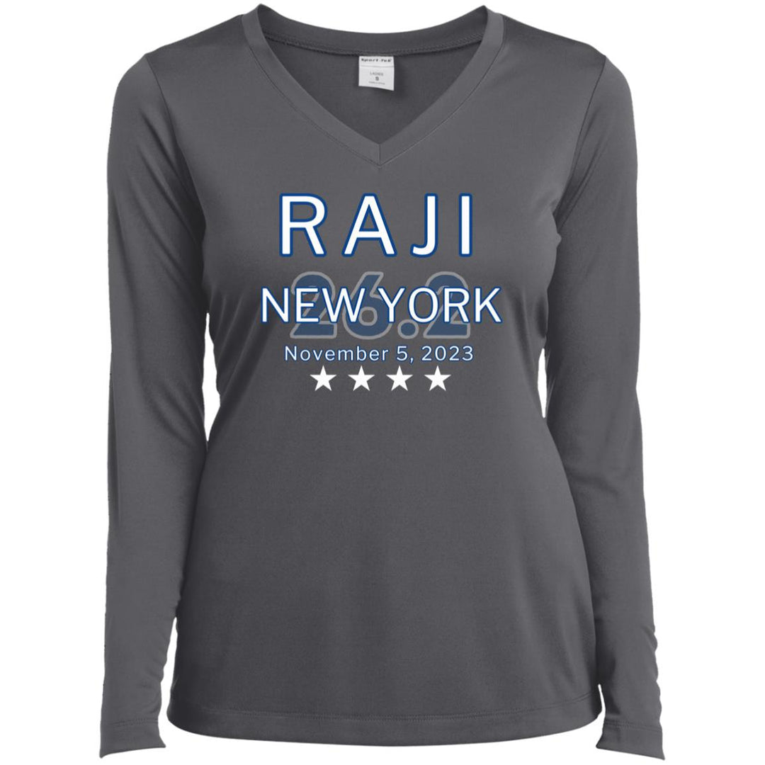 New York Custom Running Shirt, Ladies’ Long Sleeve Performance V-Neck Tee, Custom Race date, Personalized Race Day Shirt