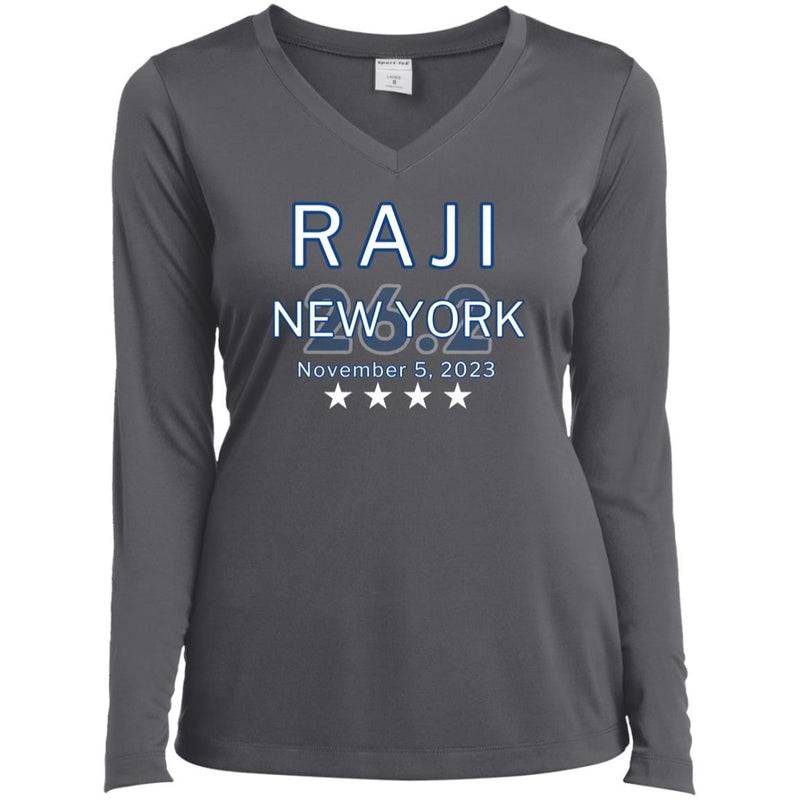 New York Custom Running Shirt,  Ladies’ Long Sleeve Performance V-Neck Tee