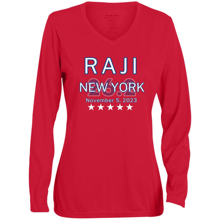 New York Race Day Shirt,  Ladies' Moisture-Wicking Long Sleeve V-Neck Tee, 2023 New York, Personalized Marathon Shirt