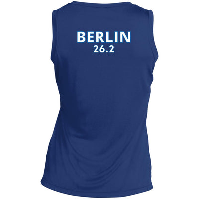 Berlin Race Day Shirt, Ladies' Sleeveless V-Neck Performance Tee, Running Shirt, 26.2