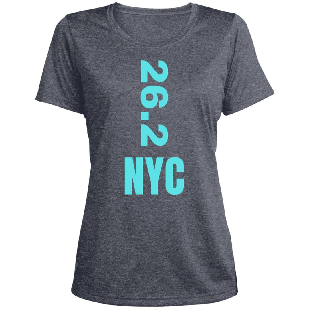 NYC 26.2, NYC Runner, Ladies' Heather Scoop Neck Performance Tee